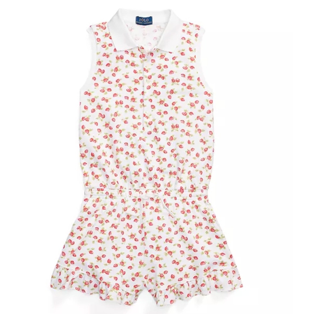Polo Ralph Lauren Big Girls Strawberry Stretch Mesh Polo Romper L‎ 12-14